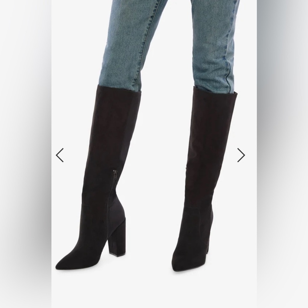 Arlette Black Block Heeled Boots Size 5.5 Black. Faux Suede. Heel 4"